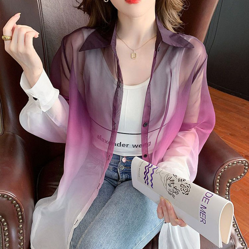 Street Fashion Korea - Fashion Gradient Color Chiffon Shirt Women