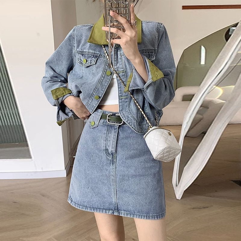 Street Fashion Jacket - Denim Coats Mini Skirts Two Piece