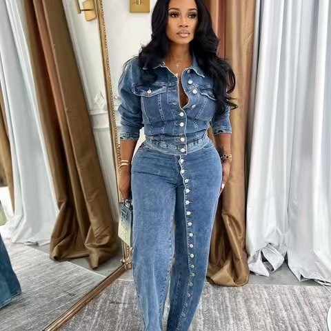 Jeans Suit Women Denim 2 Piece - Street Fashion Jacket 评论和价格