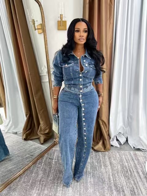Jeans Suit Women Denim 2 Piece - Street Fashion Jacket 评论和价格