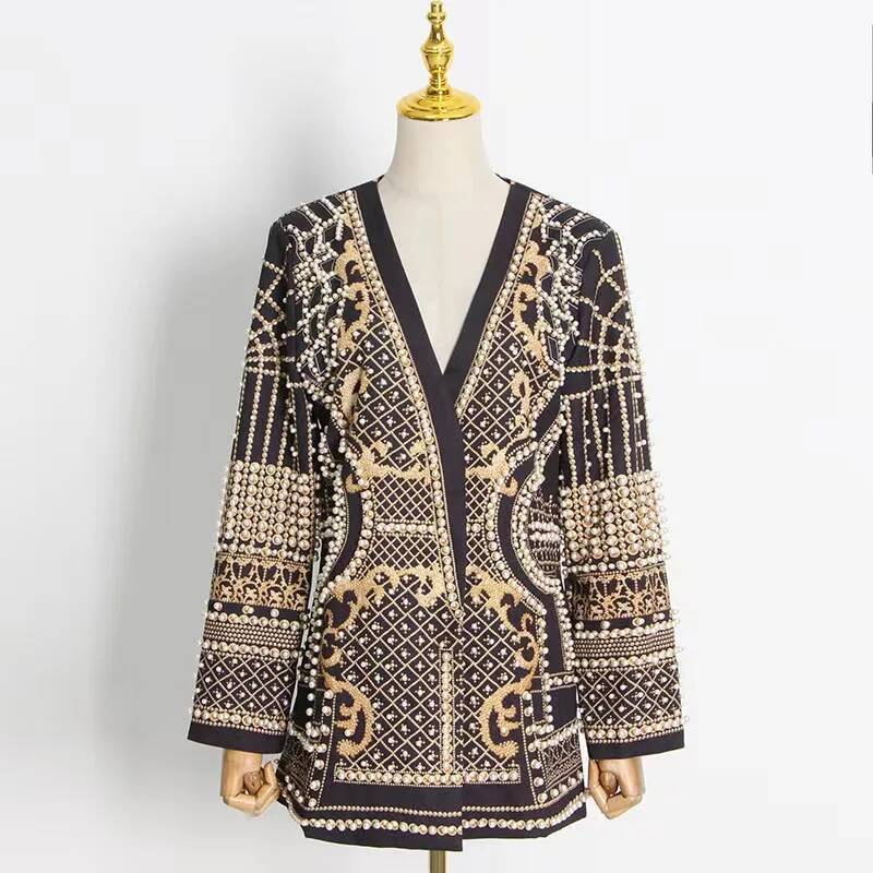 Fashion Beading V Neck Blazers - Street Fashion Taiwan 评论和价格