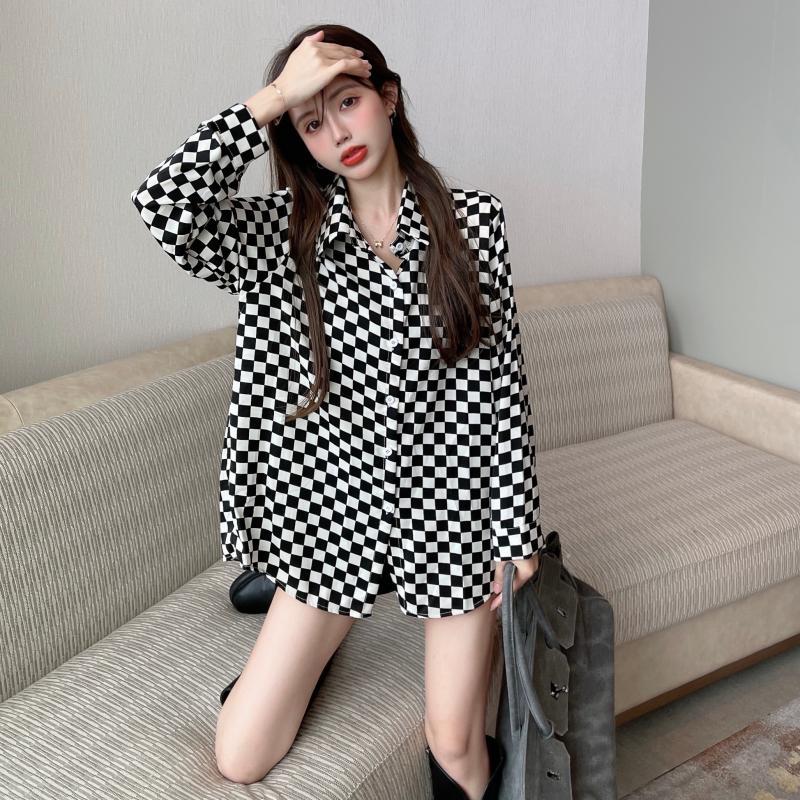 Polo Neck Plaid Button Loose H - Street Fashion Youth 评论和价格