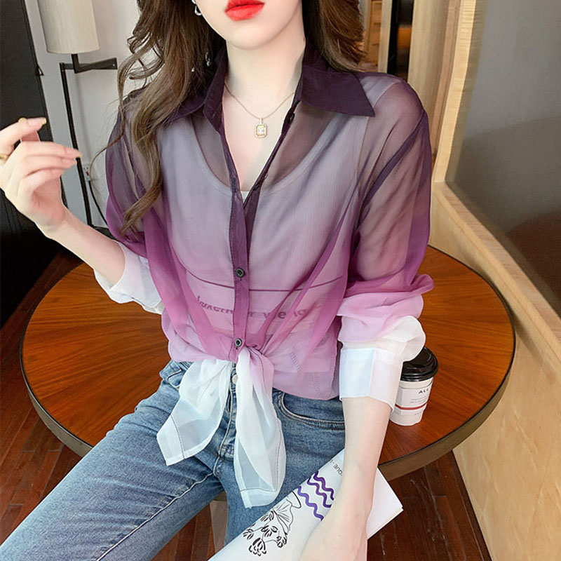 Fashion Gradient Color Chiffon - Street Fashion Korea 评论和价格