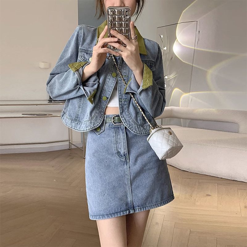 Denim Coats Mini Skirts Two Pi - Street Fashion Jacket 评论和价格