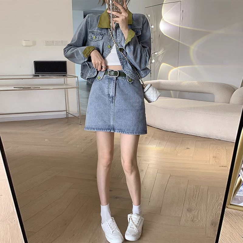 Denim Coats Mini Skirts Two Pi - Street Fashion Jacket 评论和价格