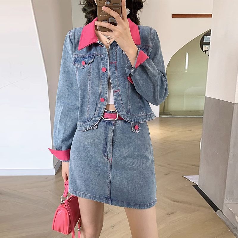 Denim Coats Mini Skirts Two Pi - Street Fashion Jacket 评论和价格