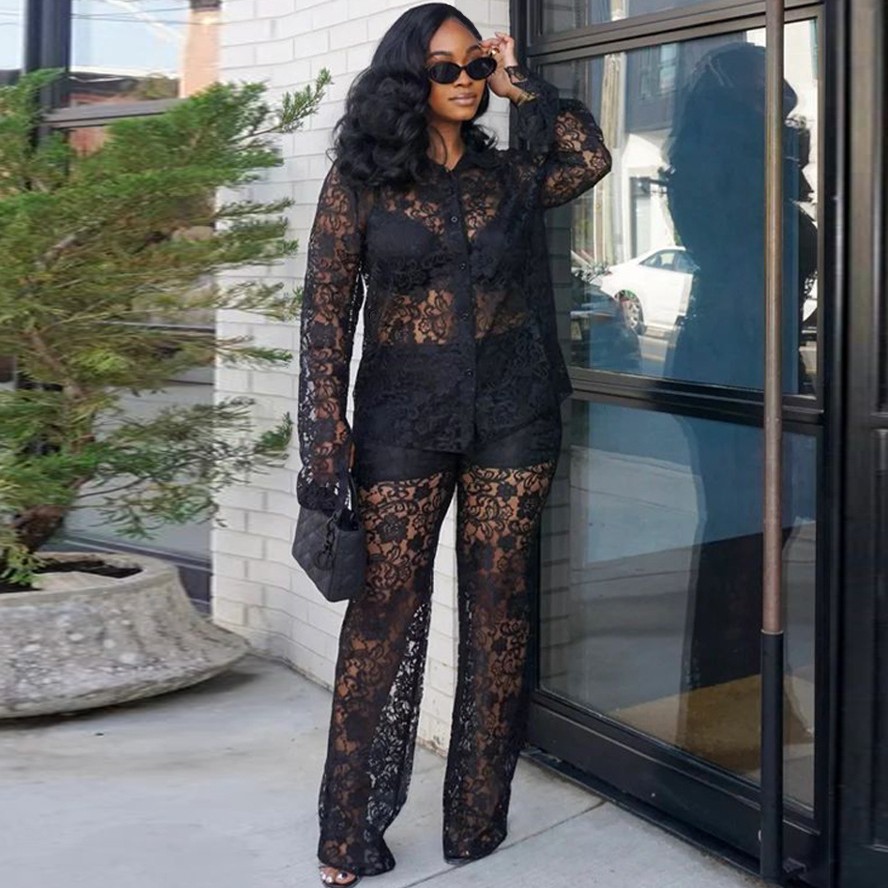 Perspective Lace Pants Set Sum - Street Fashion Youth 评论和价格