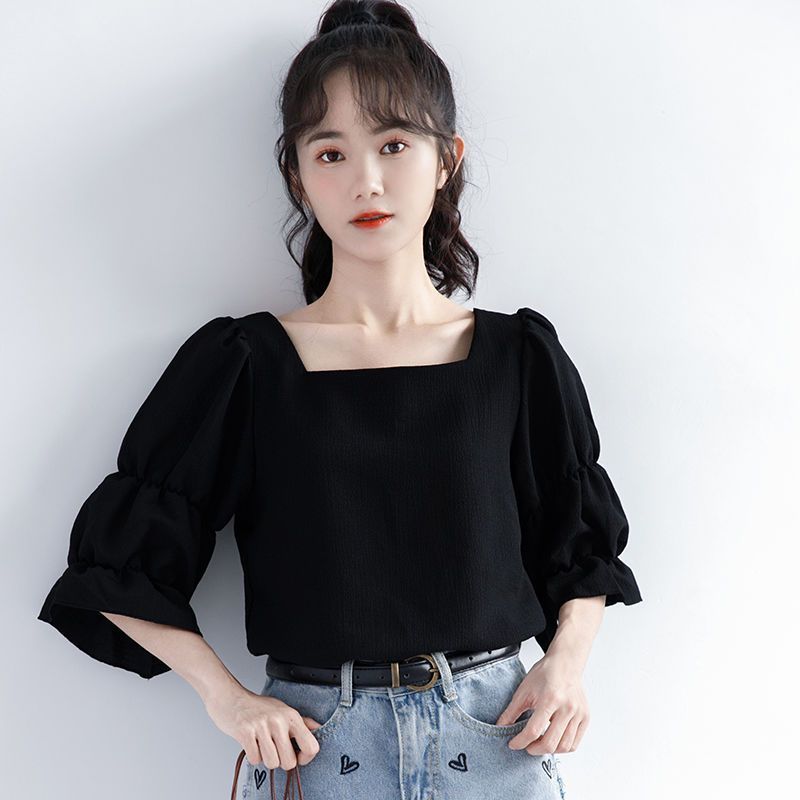Pleated Short Sleeve Solid Kor - Street Fashion Youth 评论和价格